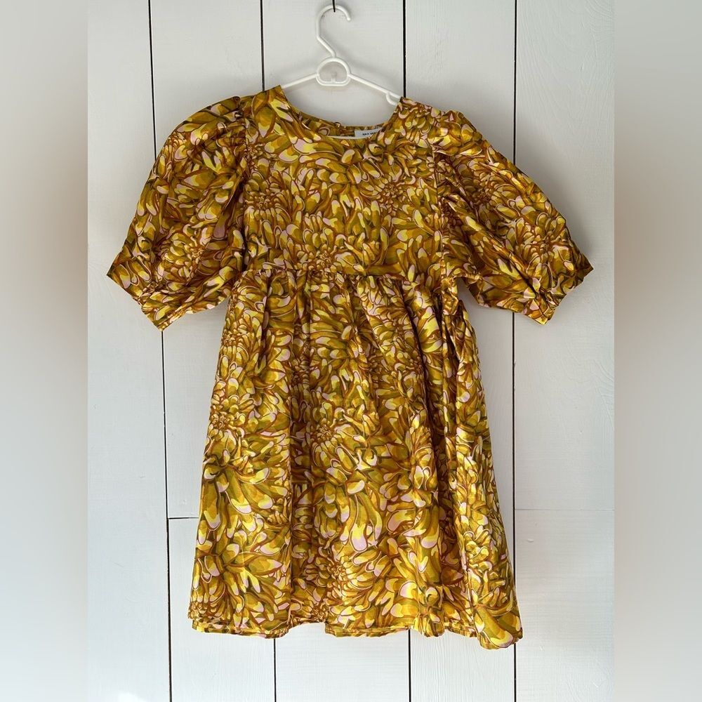 Floral Babydoll Dress Puff Sleeve Medium Gold / Butter Yellow NWT